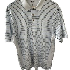 Adidas Men’s Clima Cool polo shirt Xl Blue stripes  Golf Atheleisure Casual